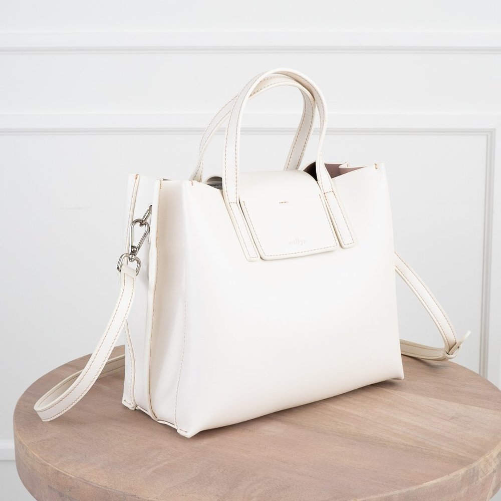 😍The Stella Genuine Leather Satchel Bag - Chalk - Picture 4 of 11